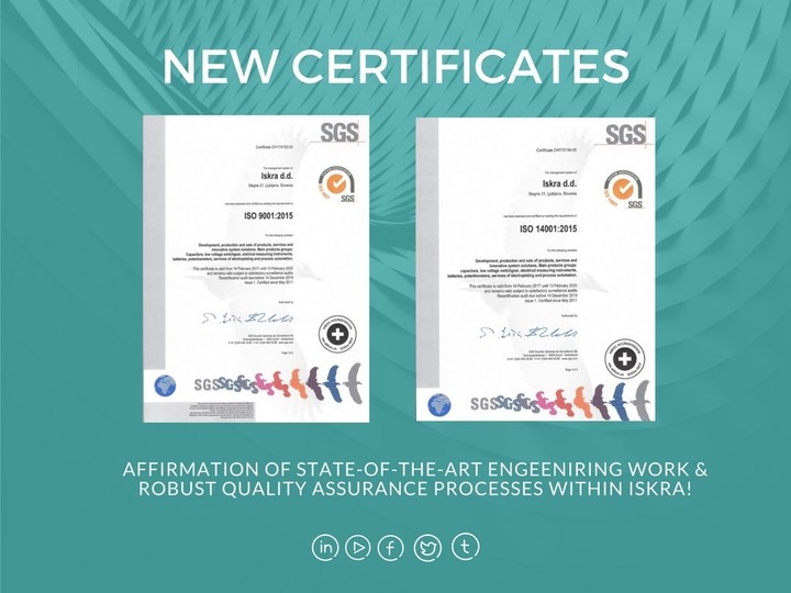 ISO 9001 and ISO 14001 certificates